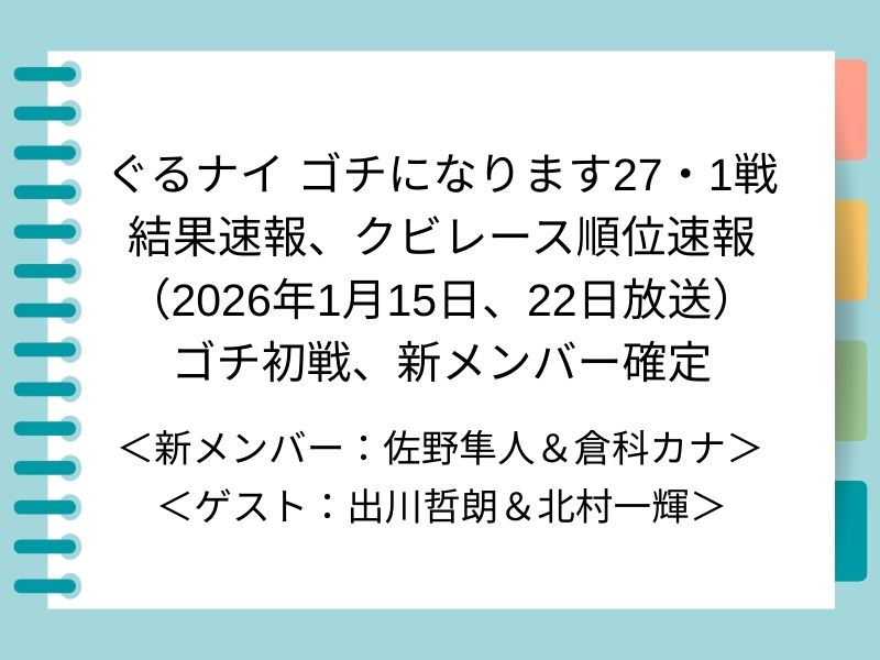 ぐるナイ ゴチになります27・1戦 結果速報、クビレース順位速報 （2026年1月15日放送） ゴチ初戦、新メンバー確定 (1)